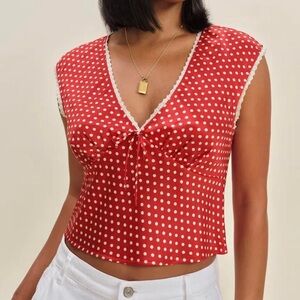 Reformation Cherry Silk Women Top - Becky Dot (Size 0)